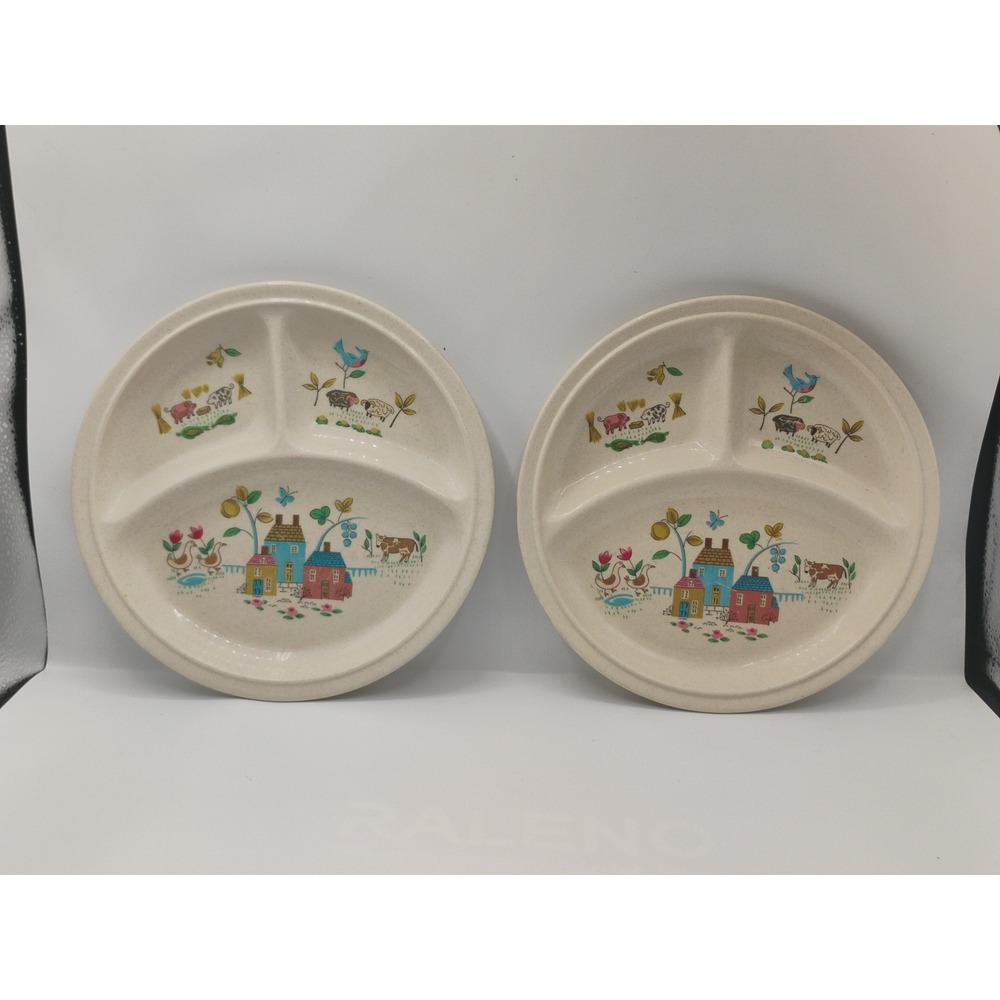 International heartland 8 inch melamine divided set of 2 kids plates, vintage